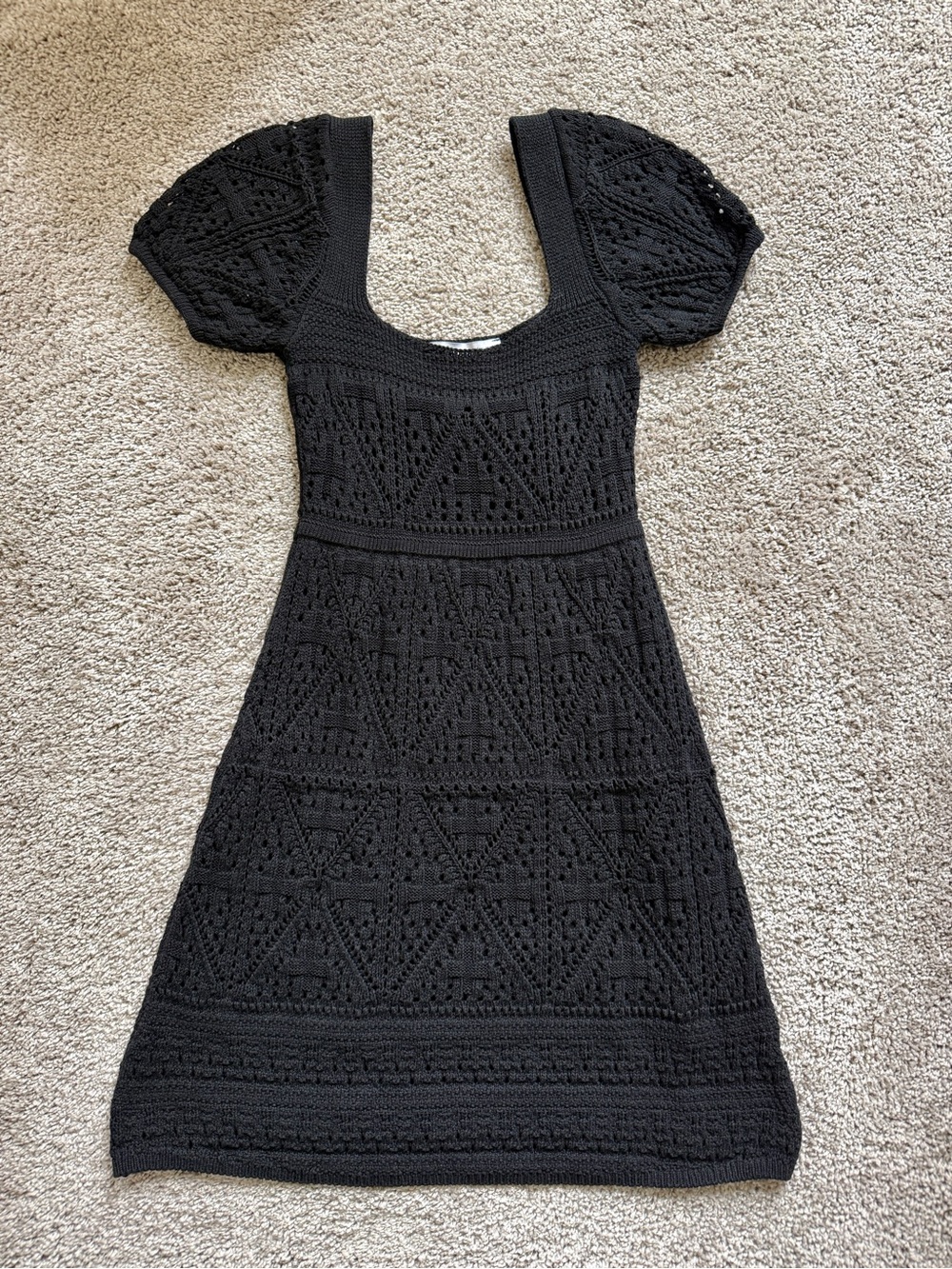 NWOT Zara Crochet Short Sleeve Mini Dress in Black